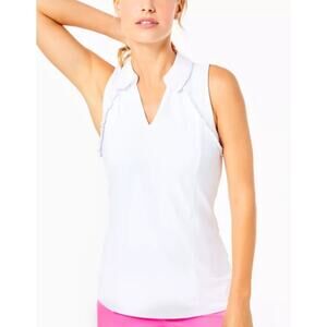 Lilly Pulitzer UPF Sleeveless Polo White Resort Luxletic Large